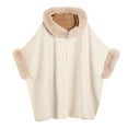 thumbnail image 1 of XPMWRP Women's Faux Fur Collar Casual Shawls Long Sleeve Solid Color Cloak Cape Winter Warm Fashion Loose Elegant Clothes Beige Free Size, 1 of 3