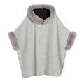 thumbnail image 1 of XPMWRP Women's Faux Fur Collar Casual Shawls Long Sleeve Solid Color Cloak Cape Winter Warm Fashion Loose Elegant Clothes Gray Free Size, 1 of 5