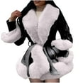 thumbnail image 1 of XPMWRP Women's Faux Fur Collar Thicken Jacket Long Sleeve Solid Color Coats Oversized Winter Trendy Clothes with Belt and Pockets White M, 1 of 6