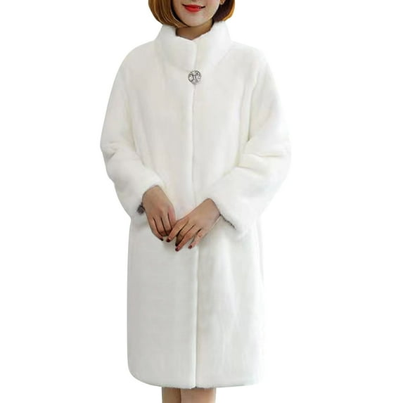 XPMWRP Women's Faux Fur Long Jacket Fashion Turtleneck Long Sleeve Fleece Coat Winter Keep Warm Loose Solid Color Jacket White XL