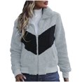 thumbnail image 1 of XPMWRP Women's Faux Fur Patchwork Coats Long Sleeve Zip Fleece Fashion Lapel Jackets Winter Warm Casual Loose Coat with Pockets Gray M, 1 of 3