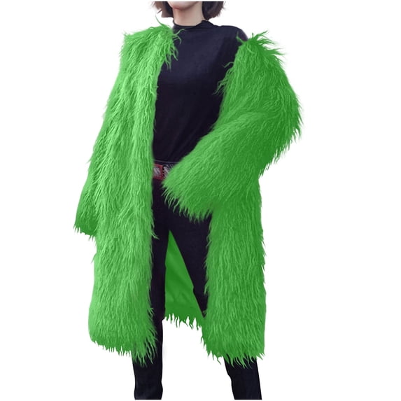 XPMWRP Women's Faux Fur Plus Size Long Coats Open Front Long Sleeve Solid Color Casual Jacket Winter Warm Fleece Cardigan Coats Green XXXL