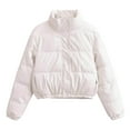 thumbnail image 1 of XPMWRP Women's Faux Leather Puffer Cropped Jacket Long Sleeve Puffer Down Solid Color Button Coat Winter Warm Loose Casual Coats White S, 1 of 7