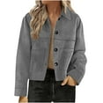 thumbnail image 1 of XPMWRP Women's Faux Suede Button Jacket Casual Long Sleeve Solid Color Lapel Coats Fall Winter Work Office Clothes with Pockets Gray XXL, 1 of 6