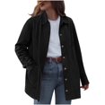 thumbnail image 1 of XPMWRP Women's Faux Suede Button Jacket Long Sleeve Solid Color Casual Lapel Coats Winter Loose Warm Trendy Coats with Pocket Black L, 1 of 8