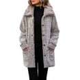 thumbnail image 1 of XPMWRP Women's Fleece Button Down Coats Lapel Long Sleeve Solid Color Casual Jackets Winter Keep Warm Loose Jacket with Pocket Brown L, 1 of 6