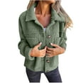 thumbnail image 1 of XPMWRP Women's Fleece Button Down Coats Lapel Long Sleeve Solid Color Casual Jackets Winter Keep Warm Loose Jacket with Pocket Green XXXL, 1 of 6