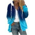 thumbnail image 1 of XPMWRP Women's Fleece Hoodies Gradient Color Jackets Casual Full Zip Long Sleeve Drawstring Coats Fall Winter Fashion Outerwear Jacket Blue M, 1 of 6