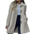 thumbnail image 1 of XPMWRP Women's Fleece Lapel Collared Trench Jacket Single Breasted Casual Solid Color Coat Fall Winter Warm Long Sleeve Jackets Beige XXL, 1 of 8