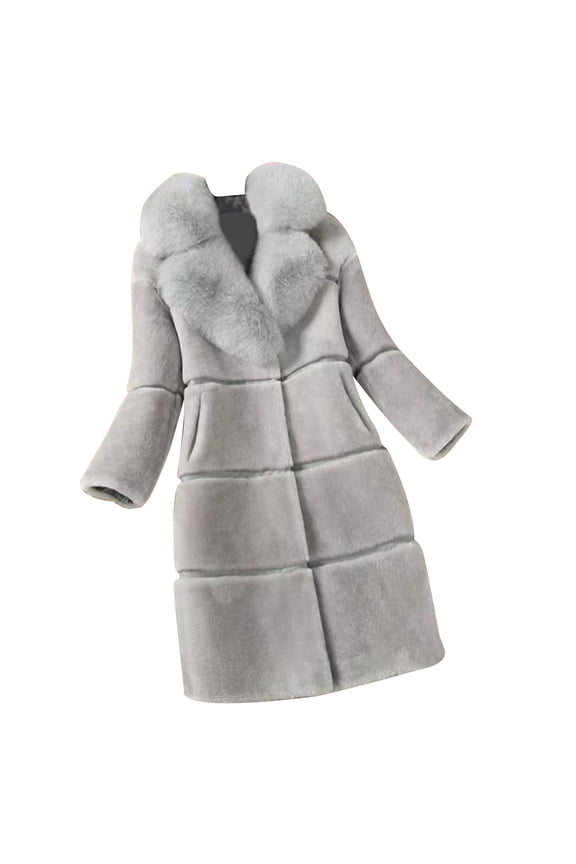 Women's Fleece Lapel Open Front Jackets Solid Color Long Sleeve Cardigan Coat Faux Fur Warm Winter Outerwear Jackets with Pocket Gray M