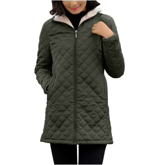 XPMWRP Women's Fleece Lined Hooded Down Coat Slim Fit Long Sleeve Solid Color Zipper Jacket Winter Soft Warm Trendy Coats with Pockets Green S