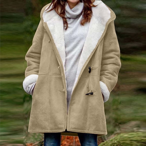 XPMWRP Women's Fleece Lined Hooded Jackets Long Sleeve Solid Color Fashion Casual Coats Winter Soft Warm Button Down Jackets with Pockets Yellow M