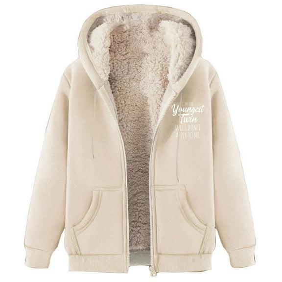 XPMWRP Women's Fleece Lined Hooded Thicken Coat Long Sleeve Solid Color Casual Zip Up Jackets Winter Soft Warm Trendy Coats with Pockets Beige M