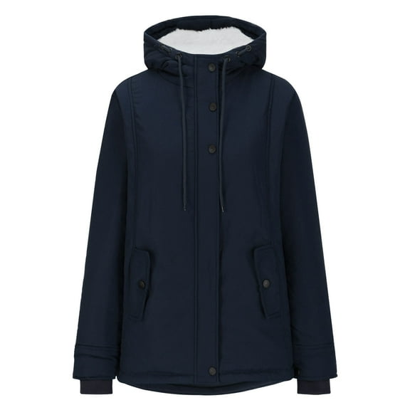 XPMWRP Women's Fleece Lined Hooded Thicken Coat Long Sleeve Solid Color Casual Zip Up Jackets Winter Soft Warm Trendy Coats with Pockets Blue M