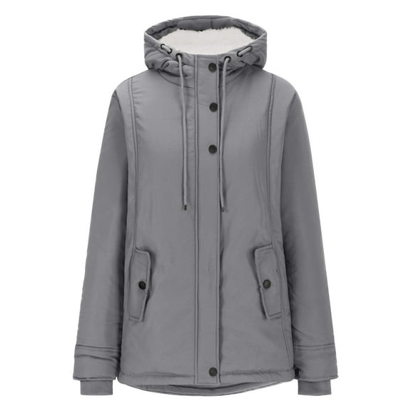 XPMWRP Women's Fleece Lined Hooded Thicken Coat Long Sleeve Solid Color Casual Zip Up Jackets Winter Soft Warm Trendy Coats with Pockets Gray XXXXL
