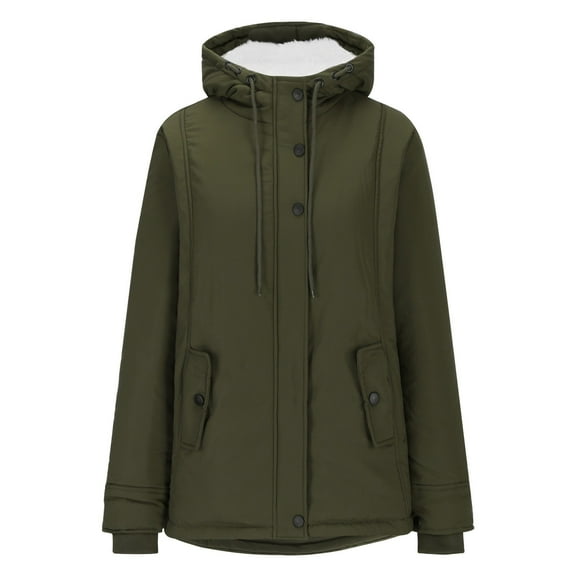 XPMWRP Women's Fleece Lined Hooded Thicken Coat Long Sleeve Solid Color Casual Zip Up Jackets Winter Soft Warm Trendy Coats with Pockets Green M
