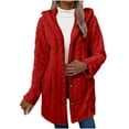thumbnail image 1 of XPMWRP Women's Fleece Open Front Hooded Jacket Long Sleeve Solid Color Loose Coats Winter Soft Warm Cardigan Coats Red L, 1 of 9