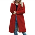 thumbnail image 1 of XPMWRP Women's Fleece Thick Open Front Trench Jackets Solid Color Long Sleeve Lapel Coat Winter Warm Oversized Casual Cardigan Coat Red L, 1 of 6