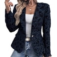 thumbnail image 1 of XPMWRP Women's Floral Jacquard Button Blazers Long Sleeve Lapel Work Office Suit Slim Jackets Fall Winter Fashion Coats with Pockets Blue XXL, 1 of 3