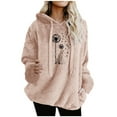 thumbnail image 1 of XPMWRP Women's Floral Print Drawstring Sweatshirt Casual Loose Crewneck Double Sided Fleece Long Sleeve Shirts Graphic Pullover Tops Shirt Pink L, 1 of 4