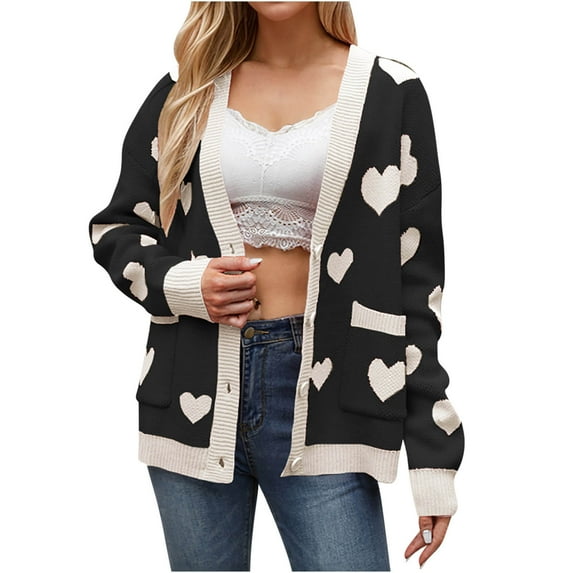XPMWRP Women's Floral Print Fleece Jackets Button Long Sleeves Casual Coat Loose Fall Winter Trendy with Pockets Black L
