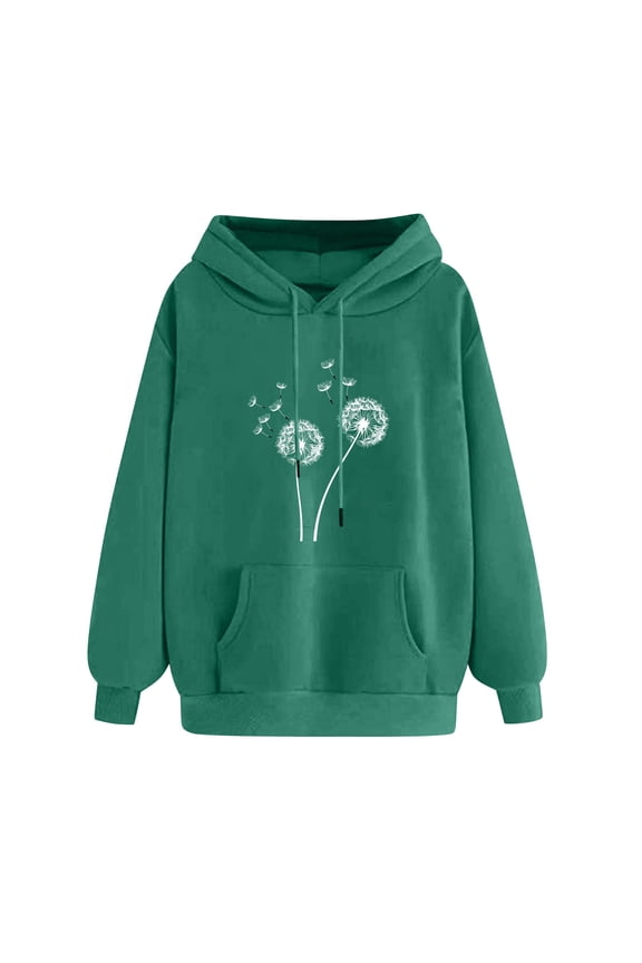 Women's Floral Print Hooded Drawstring Sweatshirt Trendy Loose Long Sleeve Pullover Casual Oversized Fall Winter Fashion Sweatshirt Green S