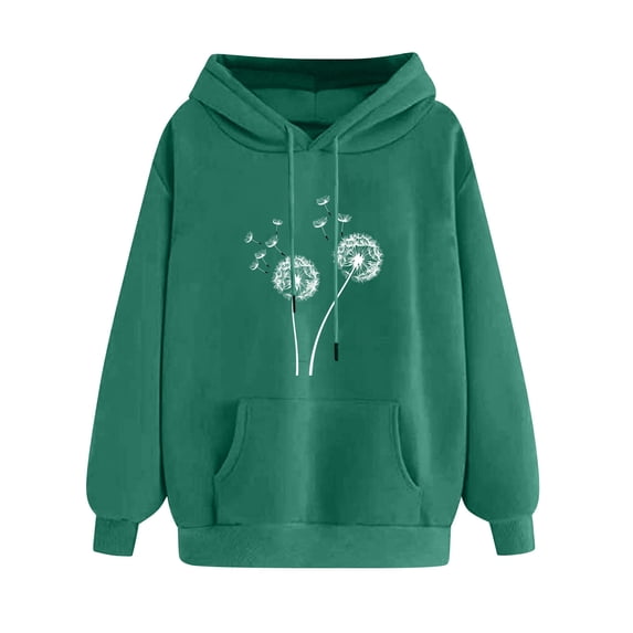 XPMWRP Women's Floral Print Hooded Drawstring Sweatshirt Trendy Loose Long Sleeve Pullover Casual Oversized Fall Winter Fashion Sweatshirt Green XL