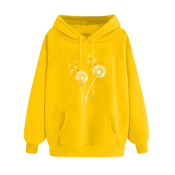 XPMWRP Women's Floral Print Hooded Drawstring Sweatshirt Trendy Loose Long Sleeve Pullover Casual Oversized Fall Winter Fashion Sweatshirt Yellow XXL
