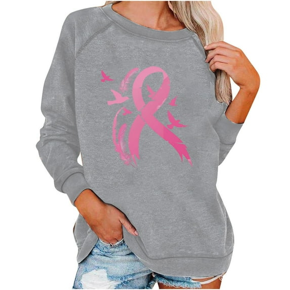 XPMWRP Women's Floral Printed Crew Neck Sweatshirts Loose Casual Pullover Long Sleeved Regular Winter Sweatshirt Gray L