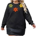 thumbnail image 1 of XPMWRP Women's Flower Plus Size Winter Warm Sweater Crew Neck Long Sleeve Casual Loose Fall Cable Knit Oversized Pullover Tops Black XXL, 1 of 7