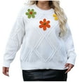 thumbnail image 1 of XPMWRP Women's Flower Plus Size Winter Warm Sweater Crew Neck Long Sleeve Casual Loose Fall Cable Knit Oversized Pullover Tops White XXXL, 1 of 8