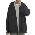 thumbnail image 1 of XPMWRP Women's Full Zip Hooded Drawstring Jacket Long Sleeve Fashion Solid Color Coats Fall Winter Fashion Loose Clothes with Pockets Gray M, 1 of 6