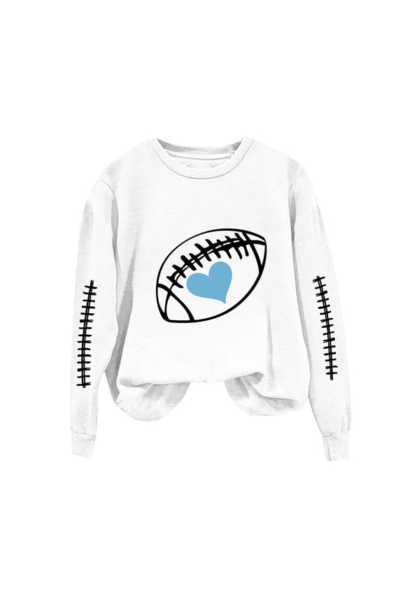 Women's Game Day Fashion Sweatshirts Football Graphic Printed Pullover Tops Casual Crew Neck Long Sleeve Sweatshirt Funny Shirts White M