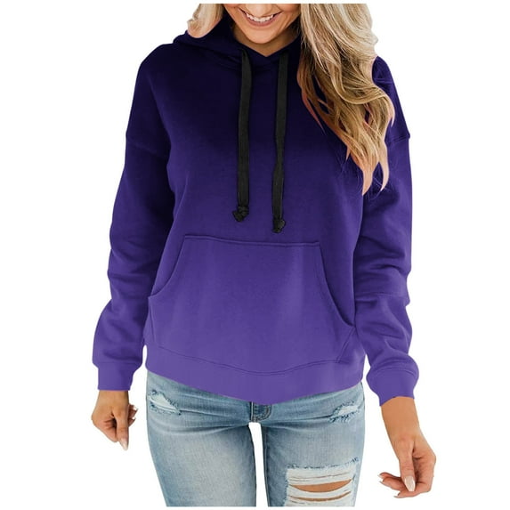 XPMWRP Women's Gradient Color Hooded Fleece Sweatshirt Casual Long Sleeve Drawstring Pullover Oversized Loose Fit Fall Winter With Pocket Purple M