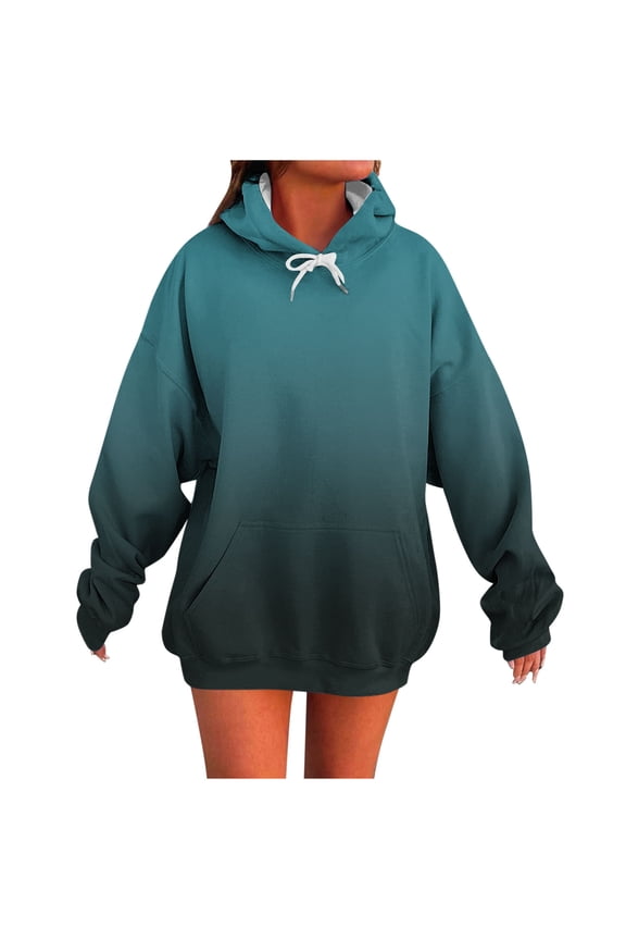 Women's Gradient Color Oversized Hoodie Sweatshirts Dressy Casual Long Sleeve Pullover Tops Loose Winter Warm Clothes Blue M
