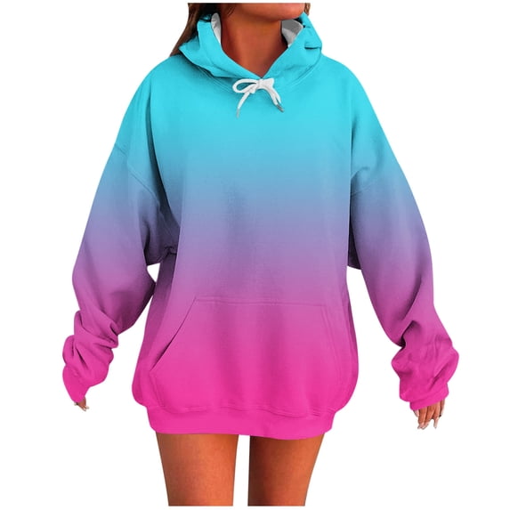 XPMWRP Women's Gradient Color Oversized Hoodie Sweatshirts Dressy Casual Long Sleeve Pullover Tops Loose Winter Warm Clothes Pink XXL
