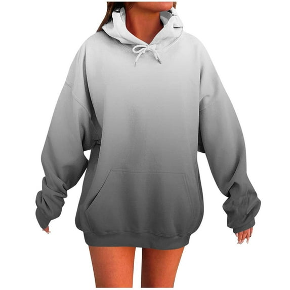 XPMWRP Women's Gradient Color Oversized Hoodies Drawstring Sweatshirt Long Sleeve Loose Fit Comfortable Pullover with Pockets Black L