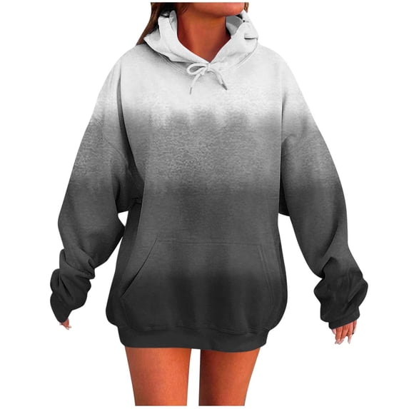 XPMWRP Women's Gradient Color Oversized Hoodies Drawstring Sweatshirt Long Sleeve Loose Fit Comfortable Pullover with Pockets Gray M