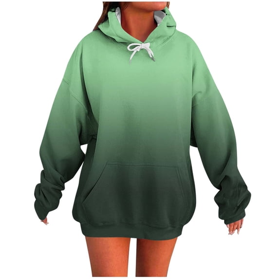 XPMWRP Women's Gradient Color Oversized Hoodies Drawstring Sweatshirt Long Sleeve Loose Fit Comfortable Pullover with Pockets Green S