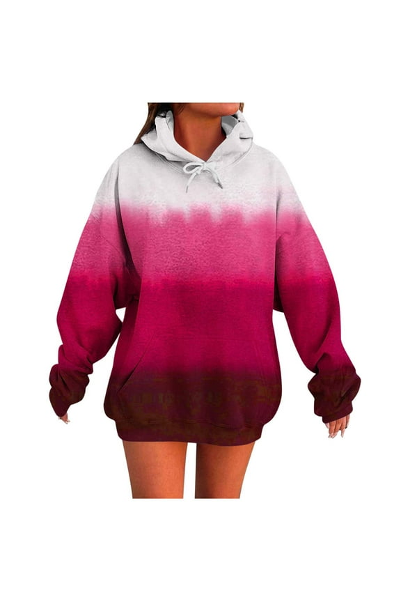 Women's Gradient Color Oversized Hoodies Drawstring Sweatshirt Long Sleeve Loose Fit Comfortable Pullover with Pockets Pink L