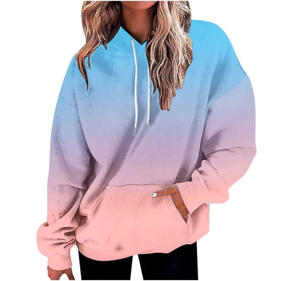 XPMWRP Women's Gradient Color Oversized Hoodies Drawstring Sweatshirt Long Sleeve Loose Fit Comfortable Pullover with Pockets Pink XXL