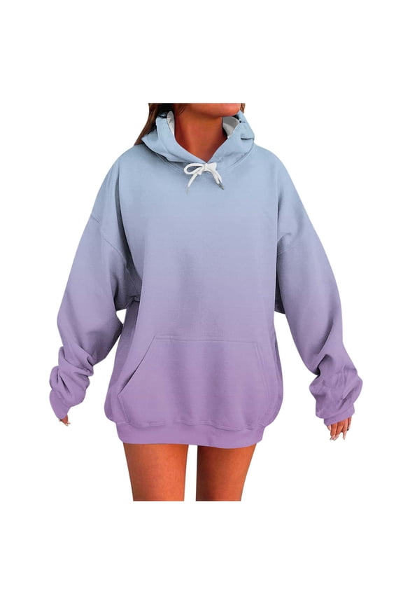 Women's Gradient Color Oversized Hoodies Drawstring Sweatshirt Long Sleeve Loose Fit Comfortable Pullover with Pockets Purple M
