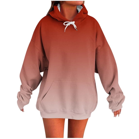 XPMWRP Women's Gradient Color Oversized Hoodies Drawstring Sweatshirt Long Sleeve Loose Fit Comfortable Pullover with Pockets Red XXL