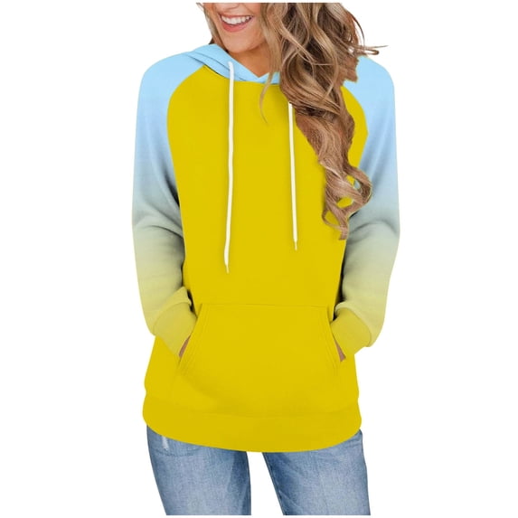 XPMWRP Women's Gradient Hoodies Sweatshirt Trendy Casual Long Sleeve Pullover Loose Fall Winter Tunic Tops with Pocket Yellow XXL