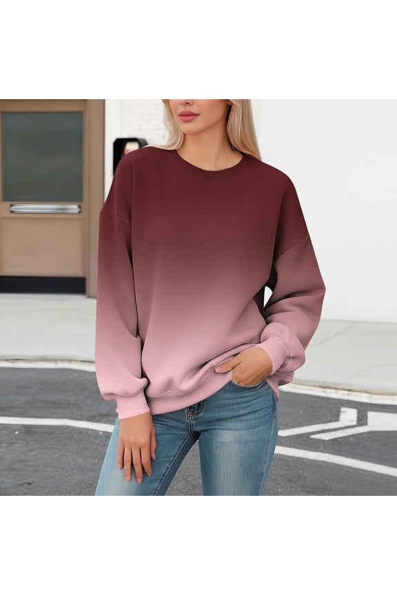 Women's Gradient Trendy Sweatshirt Casual Long Sleeve Crew Neck Pullover Loose Fall Winter Warm Sweatshirt Brown XXL