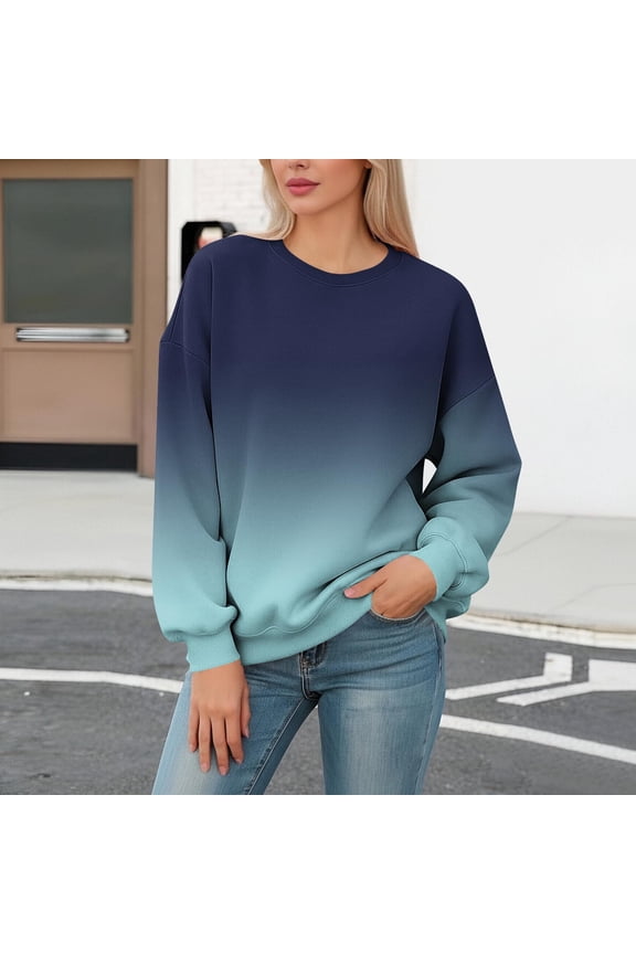 Women's Gradient Trendy Sweatshirt Casual Long Sleeve Crew Neck Pullover Loose Fall Winter Warm Sweatshirt Green L