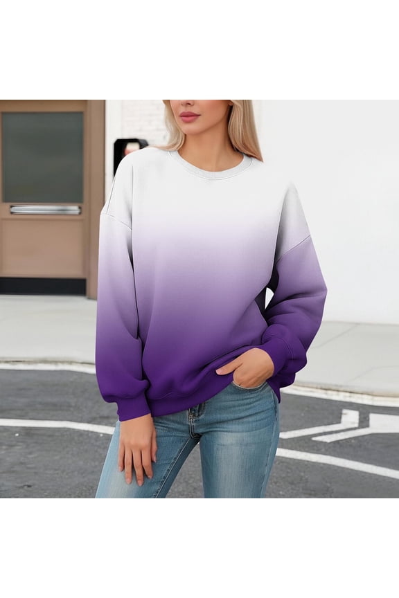 Women's Gradient Trendy Sweatshirt Casual Long Sleeve Crew Neck Pullover Loose Fall Winter Warm Sweatshirt Purple M
