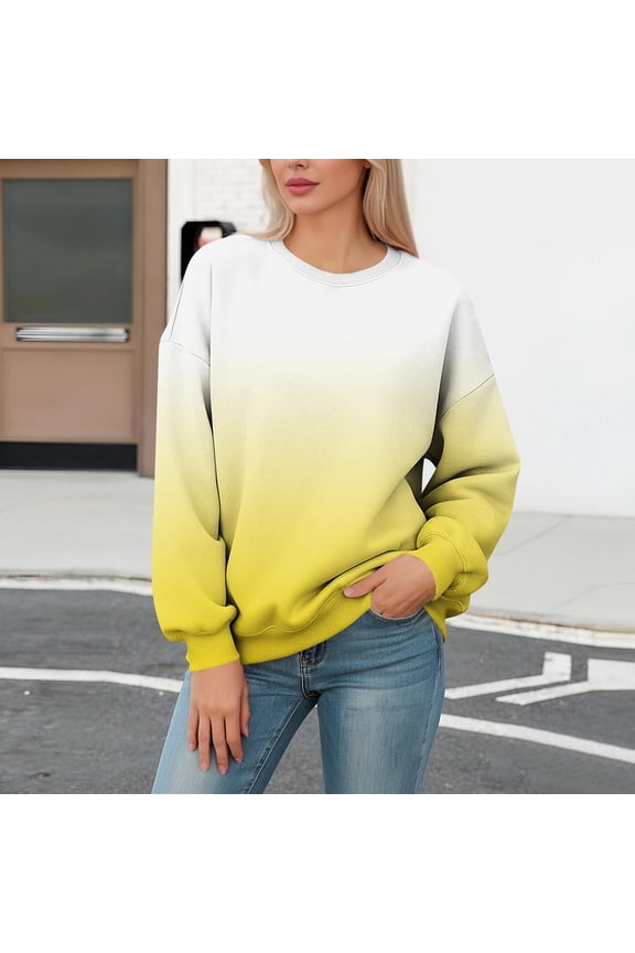 Women's Gradient Trendy Sweatshirt Casual Long Sleeve Crew Neck Pullover Loose Fall Winter Warm Sweatshirt Yellow L