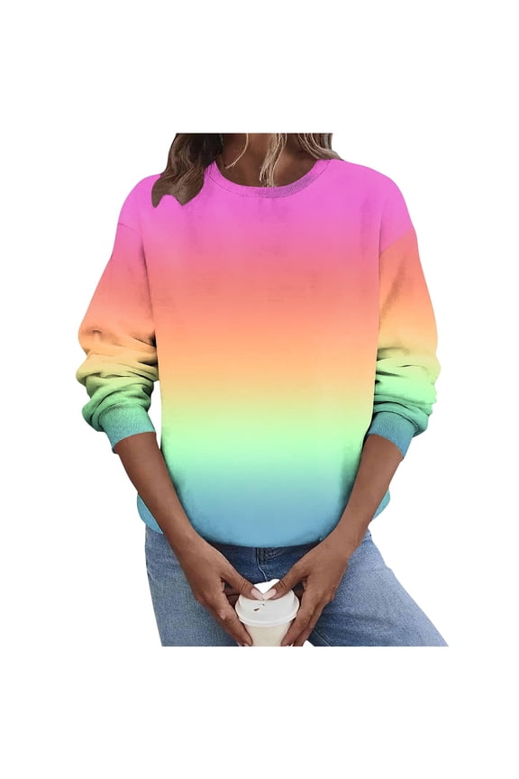 Women's Gradient Trendy Sweatshirt Casual Long Sleeve Crew Neck Pullover Loose Spring Fall Sweatshirt Hot Pink XXL