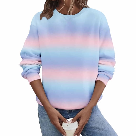 XPMWRP Women's Gradient Trendy Sweatshirt Casual Long Sleeve Crew Neck Pullover Loose Spring Fall Sweatshirt Orange L